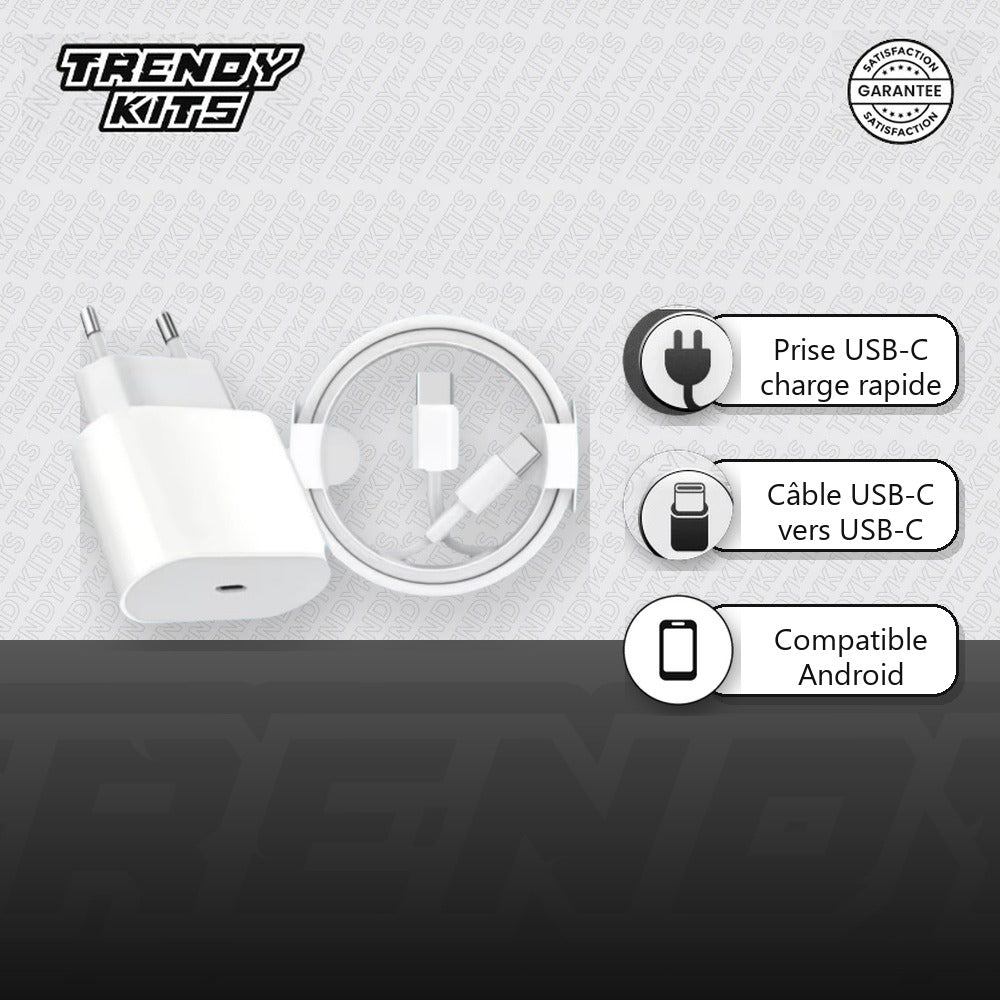 Chargeur rapide TrendyKits pour Android, prise et câble USB-C