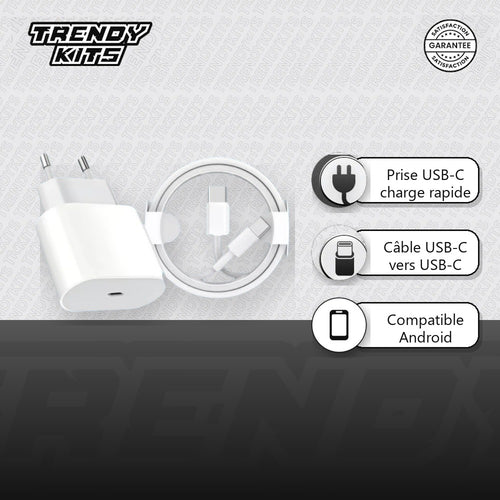 Chargeur rapide TrendyKits pour Android, prise et câble USB-C