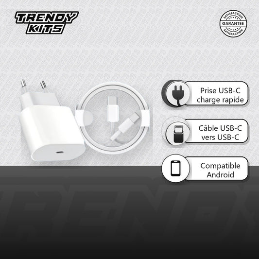 Chargeur rapide TrendyKits pour Android, prise et câble USB-C